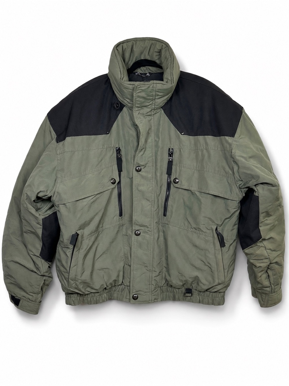Vintage Obermeyer Mens Large Ski Jacket Olive Green Black 90s Bomber